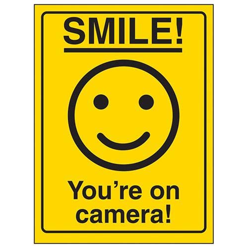 V Safety Cartello Autoadesivo 150x200mm: 'You're On Camera' Con Faccina Sorridente - 2