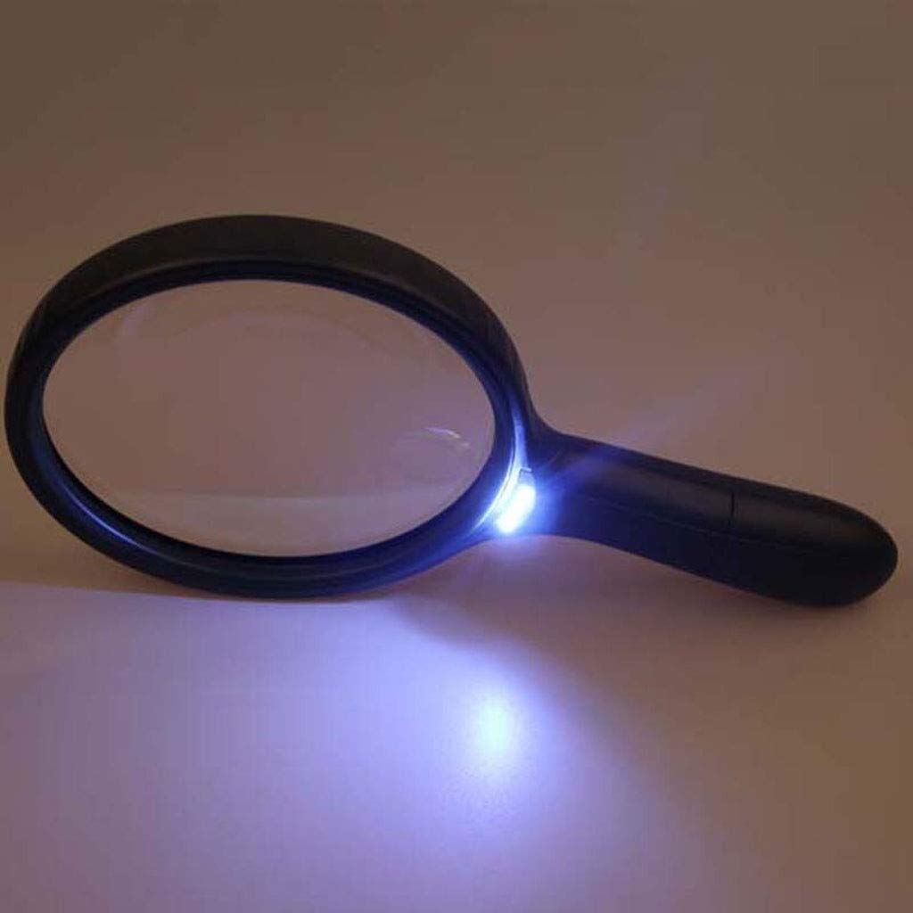 Lupas, lupas educativas para Pasatiempos, Lupa de Lectura portátil Verde Militar de 13 cm con Lente Grande y 3 Luces LED, Doble Aumento.