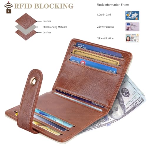 Image of Small Wallets for Women Slim Minimalist Bifold Credit Card Holder | Compact Zipper Coin Purse for Ladies RFID Blocking Mini Travel PU Leather Card Case Gifts for Mom, Brown & Cream