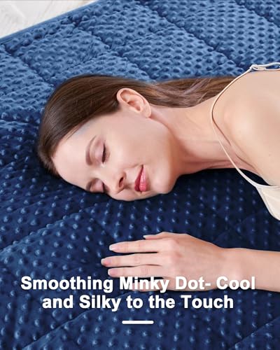 Image of Weighted Blanket for Adults Twin Size 15 lbs, Soft Cooling Minky Dot Heavy Breathable Blanket for All-Season, Washable Weighted Throw with Glass Beads, 60 x 80 Inches, Navy Blue