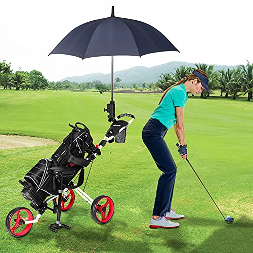 Pexmor Foldable Golf Push Cart, 3 Wheel Golf Cart With Detachable Seat, Foot Brake, Umbrella Holder, Cup Holder, Scoreboard Bag, Easy Push And Pull Golf Bag Cart (Red) #TOP6