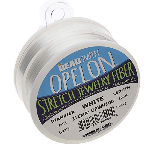 The Beadsmith 0.7-Millimeter Opelon Elastic White Beading Cord, Jewelry Supplies (100 Meters)