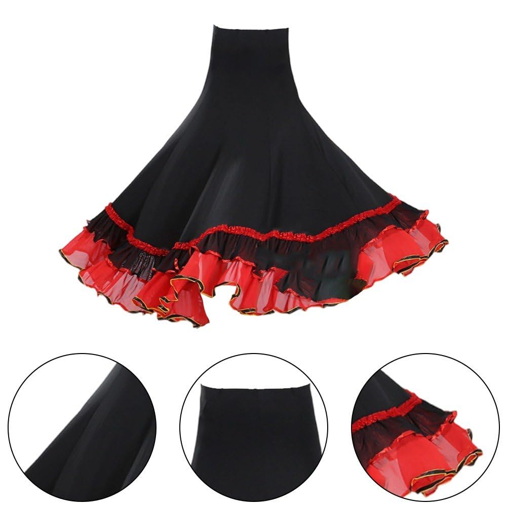 Falda Flamenca Clásica Española con Vuelo Grande, Faldas Españolas con Volantes, Falda De Actuación, Falda De Práctica De Salón, Falda De Danza del Vientre para Mujer