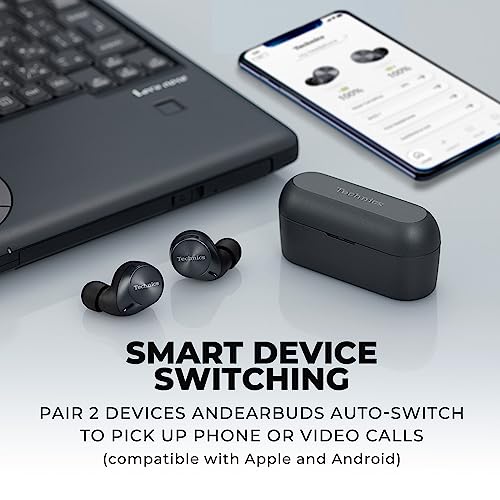 Image of Technics HiFi True Wireless Multipoint Bluetooth Earbuds with Advanced Noise Cancelling, Impressive Call Quality Using JustMyVoice Technology, Alexa Built in, EAH-AZ60-K (Black)