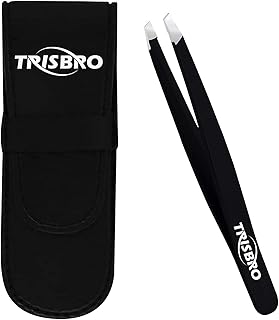 Slant Tip Tweezer - Professional Eyebrow Stainless Steel Tweezers - Splinter Tweezer for Facial Hair Removal - Best Precision Slant Tweezer for Ingrown Hairs (Black)