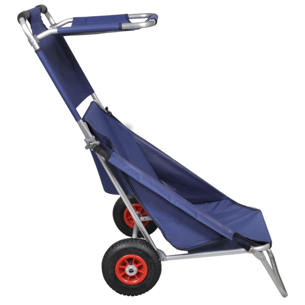 vidaXL Carrello da Spiaggia con Ruote Portatile Pieghevole Blu Trolley Sdraio