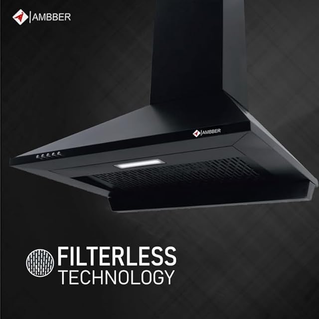 AMBBER Marvel Black Wall Mounted Kitchen Chimney 60 CM 1250 m³/hr. Powerful Suction,3 Speed Push Button Control, Filter less Technology view 2