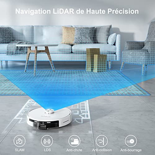 Robot Aspirateur Laveur avec Station de Vidange Automatique, HONITURE Q6 Pro Aspirateur Robot Laser 3000pa, WiFi/APP/Alexa Contrôle, Cartographie 5-étages, Idéal pour Poils d'animaux, Tapis, Sols - Image 4