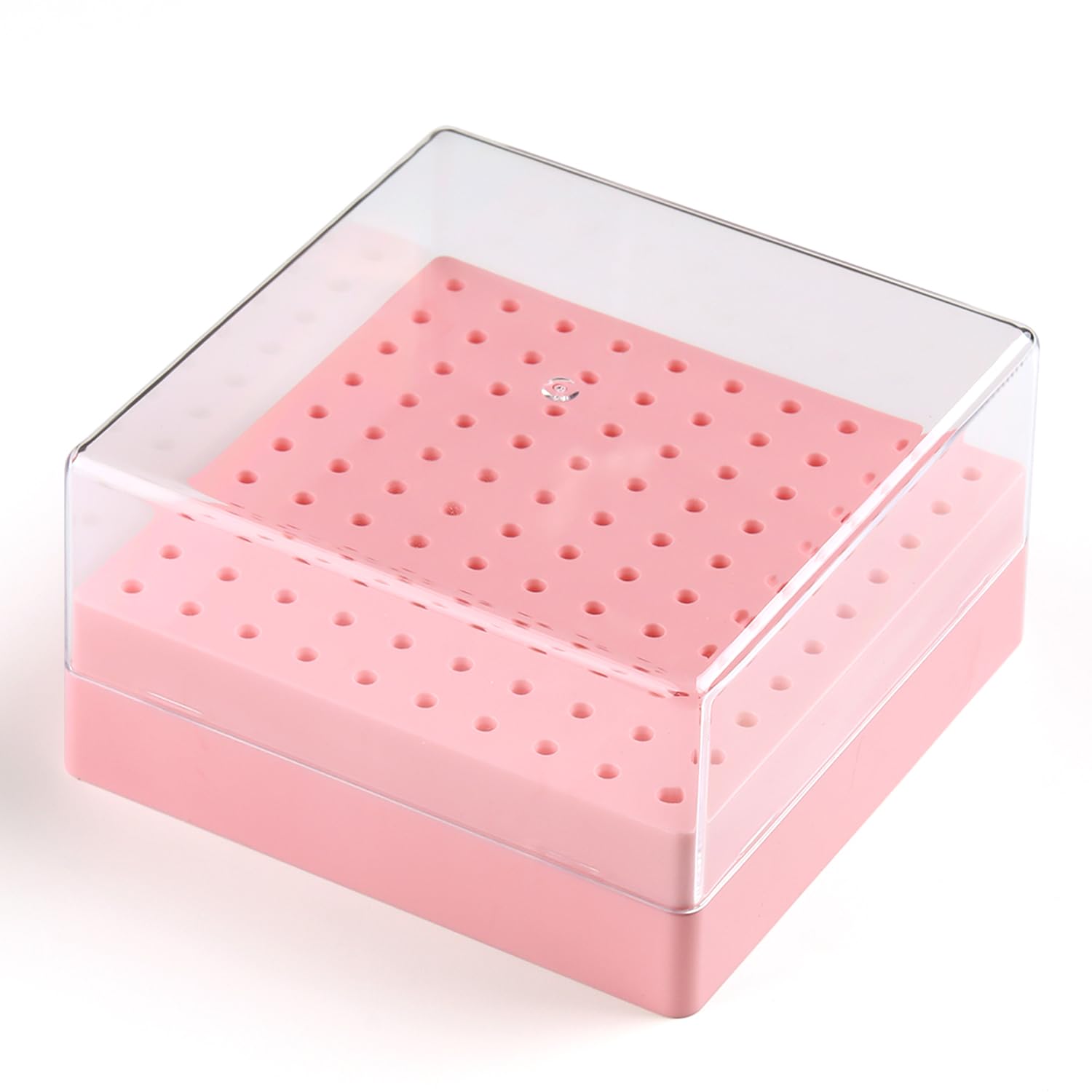 Nail Drill Bit Holder, 100 Holes Acrylic Nail Drill Bit Organizer with Clear Cover, Nail Drill Bit Storage Case for Manicure Pedicure, Professional Nail Salon Supplies (100 holes-Pink)