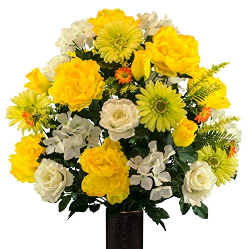 Sympathy Silks Artificial Cemetery Flowers – Realistic Vibrant Daisies, Outdoor Grave Decorations