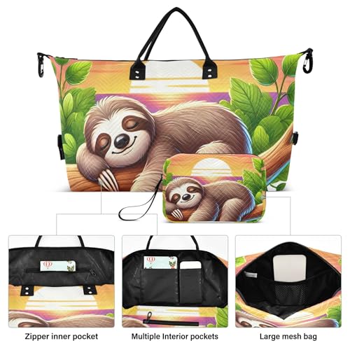 Sleeping Sloth Cute Duffel Bags Travel Makeup Pouch Set of 2, Print Women Sports Dance Bag Carry on Duffel Bag2