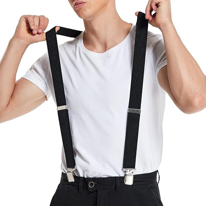 Mens Suspenders With Heavy Duty Metal Clips 1.6" Band Wide Adjustable X Y Back Brace Elastic Straps