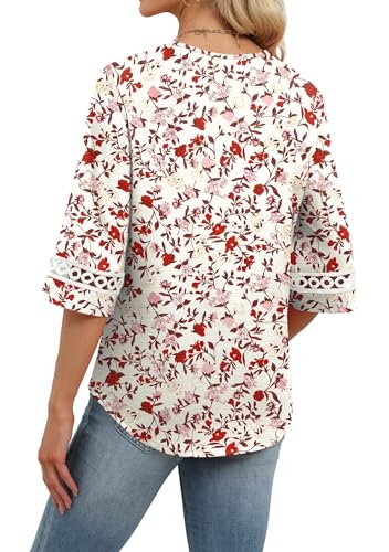 Image of WIHOLL Womens Tops Eyelet Lace V Neck 3 /4 Bell Sleeve Blouses Dressy Casual Work Shirt 2026 Summer Fall Fashion Clothing