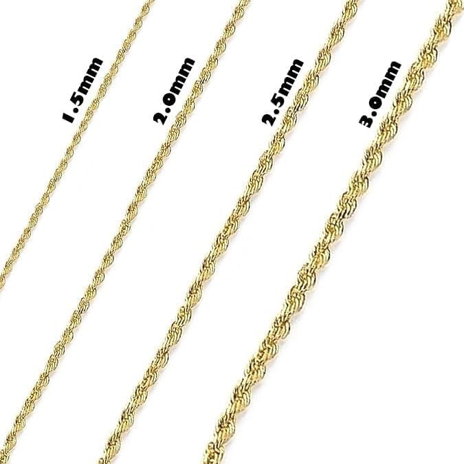 14K Rope Chain Solid Yellow Gold Necklace 1.5-3mm Thickness, Lobster Claw Clasp, Jewelry Gift for Men or Women - Image 3