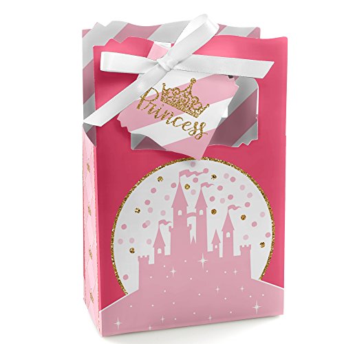 Little Princess Crown - Pink and Gold Princess Baby Shower or Birthday Party Favor Boxes - Set of 12