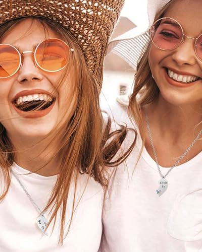 MJartoria Best Friend Necklaces BFF Necklace for 2 Friendship Valentines Gifts Matching Heart Pendant Necklace Best Friends Forever (Silver, Big Sis Little Sis+Butterfly)2