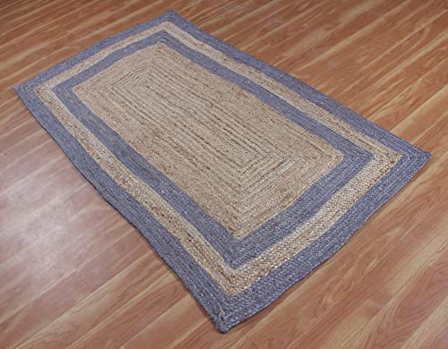 Tapis géométrique fait à la main naturel en fibre de jute tressée 120 x 180 style extérieur - 5