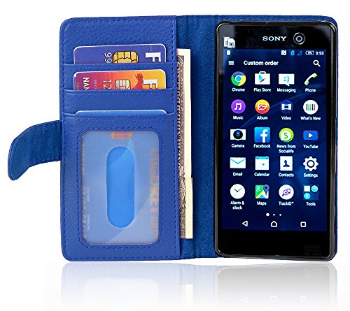 Cadorabo Book Case Compatible with Sony Xperia M5 in Neptune Blue - with Magnetic Closure and 3 Card Slots - Wallet Etui Cover Pouch PU Leather Flip