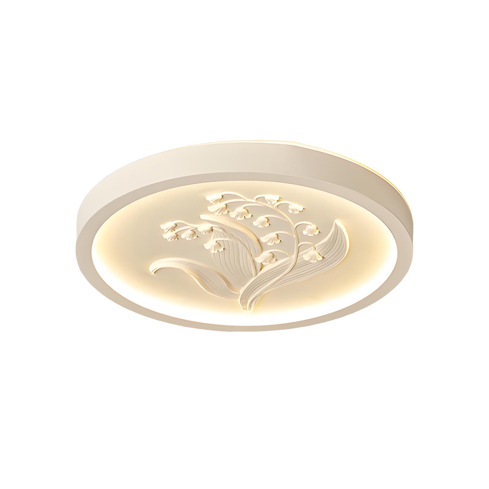 YNVIOZM Modern Minimalist Flush Mount Ceiling Light, Cream LED Closed to Ceiling Lamp with Resin Carved Floral Design Lighting Fixtures for Bedrooms, Kitchen, Dining Room, Hallway