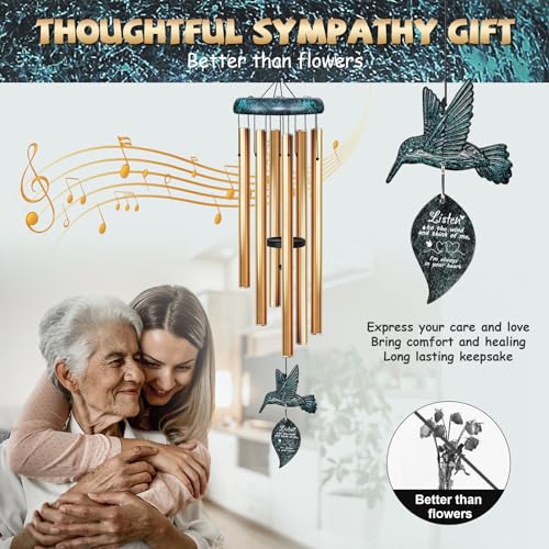 Image of Sympathy Wind Chimes for Outside Deep Tone, Memorial for Loss of Loved One Prime, Bereavement Condolence Remembrance Funeral Gifts for Grieving Friends Loss of Mother Father