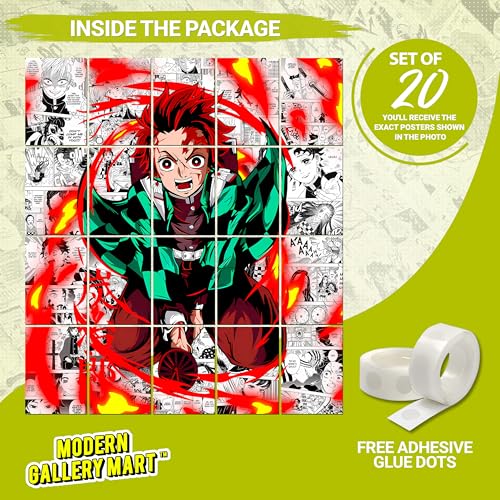 Image of MODERN GALLERY MART Pack of 20 Demon Slayer Tanjiro Kamado Manga Poster | A4 Size Anime Wall Art (8.3 x 11.7 inch) | Manga Posters with Glue Dots | Anime Poster for Bedroom, Living Room, Office