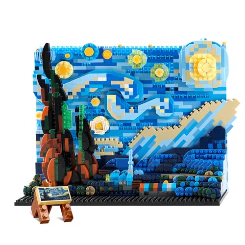 Image of MACTANO The Starry Night Micro Mini Building Kit for Adult, Vincent Van Gogh Idea Display for Home Decor DIY Building Block Set Construction Toy Model-1858PCS