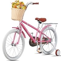 LSBIKE Girls Bike with Stabilisers Pink Kids Bike with Basket 12 14 16 18 20 Inch Wheels Girls Bicycle Children Bicycle Bike for 2-12 Years Old Kids(16 inch Wheel Girl Bike)