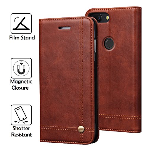 Funda OnePlus 5T, REAL-EAGLE OnePlus 5T Carcasa de Cuero, PU Leather Con TPU Silicona Case para OnePlus 5T [Soporte Plegable][Ranuras para Tarjetas y Billetera][Cierre Magnético] (Brown)