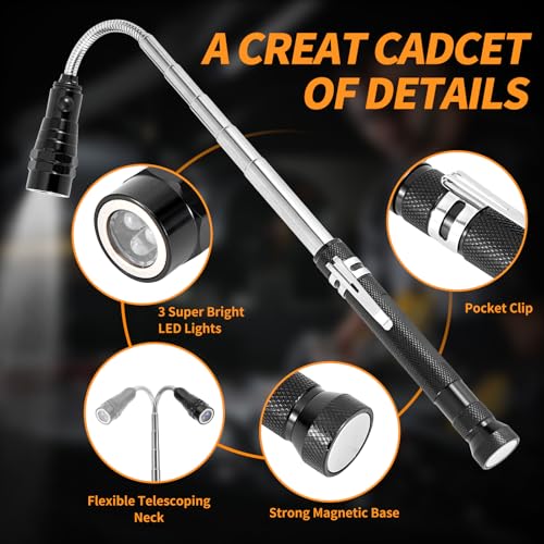 Extendable Magnetic Pick up Tool Set of 3 - Telescoping Magnet Pickup Flashlight Tool with LED - Useful for Hard-to-Reach,Sink Drains Mechanic Automotive - image 3