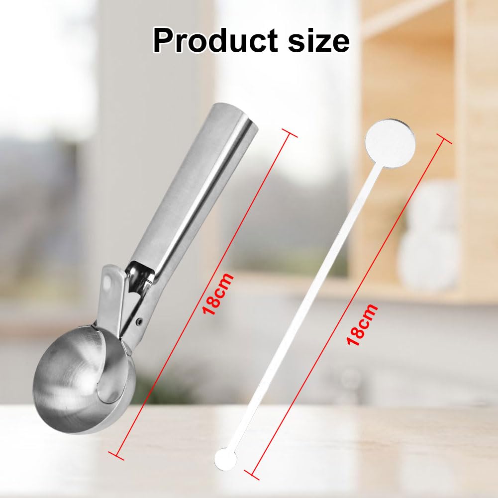 Porzionatore per Gelato 4.8cm,Cucchiaio Porzionatore Paletta,Cucchiaio per Gelato in Acciaio Inox,Con 18cm Bastoncini per Cocktail,Per Palla Gelato,Polpette Di Carne,Palla Melone,Cottura