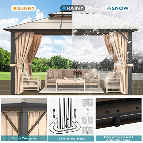 Breezestival 10'X13' Outdoor Hardtop Gazebo Polycarbonate Double Roof Canopy Curtains Aluminum Frame With Netting For Garden, Patio #TOP6