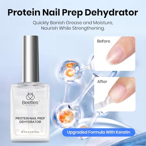 Image of Beetles Gel Base and Top Coat Set with Protein Nail Dehydrator and Primer, 4 Pcs 15ml Extra Glossy Top Coat and Base Acid-Free & HEMA-Free Nail Prep Bond Primer for Acrylic & Gel Polish Gifts