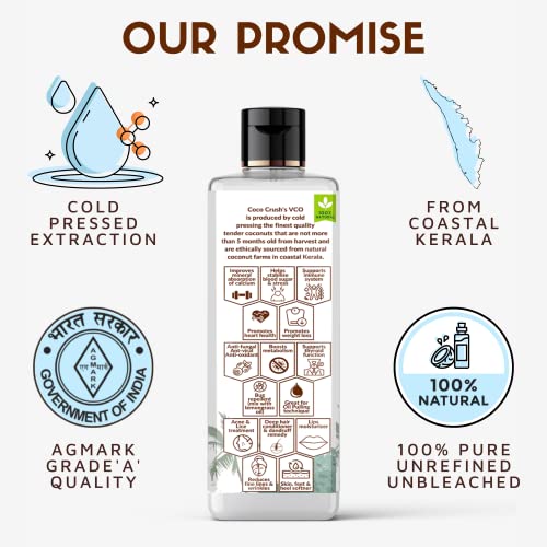Image of COCO CRUSH Cold Pressed Coconut Oil for Hair and Skin | 100% Pure Virgin Oil | Moisturizing and Nourishing | Natural After Bath Care (50 ml)