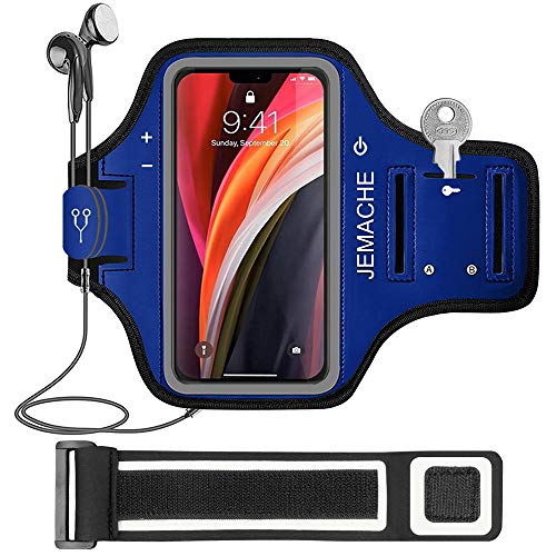 iPhone 12 mini Armband, JEMACHE Waterbestendig Gym Workouts Running Arm Band Case voor iPhone 12mini (5.4 inch) met Sleutelhouder (marineblauw)