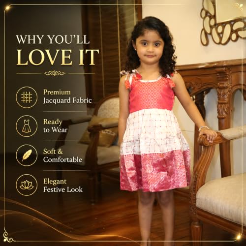 Image of New south Indian traditional pattu pavadai Jecquard Frock for girls Lehenga Choli