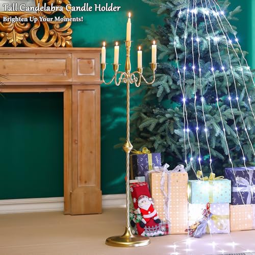 42.7 Inch Floor Candelabra Candle Holder Set of 2, 5 Arms Gold Candlestick Holders, Tall Candelabras Centerpiece for Taper Candles, Metal Standing Candlesticks for Wedding Birthday Party Home Decor by Ironlux - Used condition - Image 4