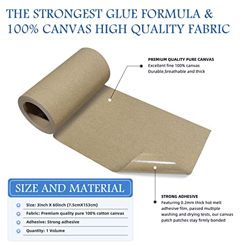 Image of KING MOUNTAIN Canvas Iron on Patch,3 inchx60 inch,Waterproof 100% Cotton Fabric Repair Patch,Used for Various Sofa,Tent,Clothes,Seats,Suitcases (Camel)