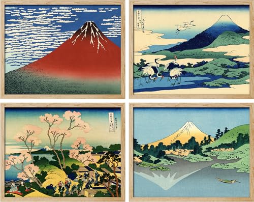 SIGNWIN Poster Japanese Ukiyo-e Art Prints Traditional Hokusai Landscapes Illustrations Fine Art Decorative Country/Farmhouse Vintage for Living Room, Bedroom, Office - 12"x16"x 4