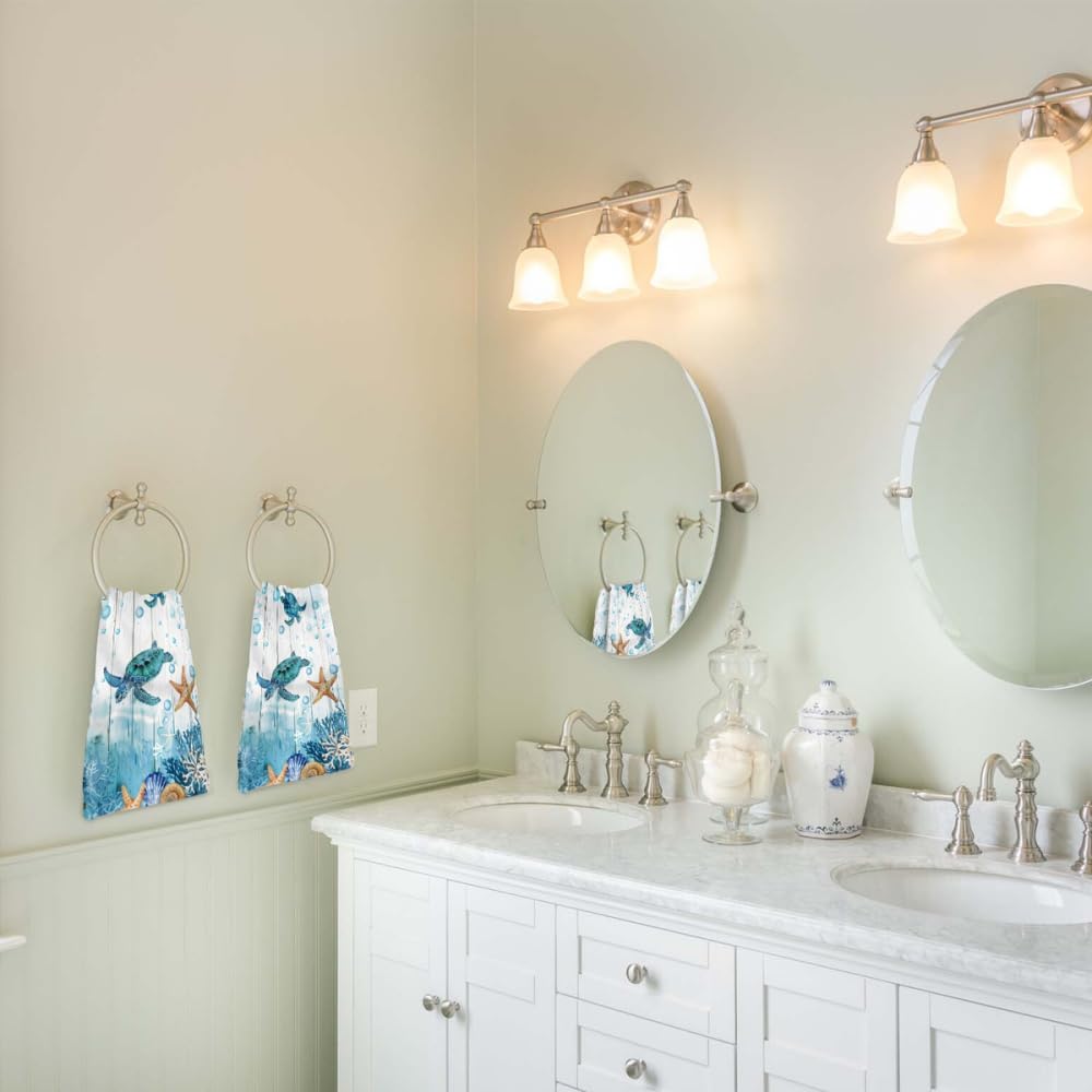 Sea Turtle Hand Towels Set of 2 Breathable Ocean Beach Hand Towels Highly Absorbent Tropical Coastal Bath Towels for Gym Hotel Decorative Summer Kitchen Towels 28.7x13.7 Inc - Image 7