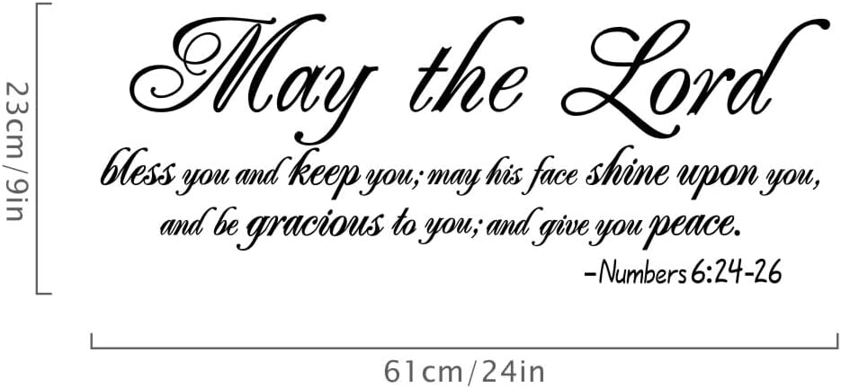 Religious Wall Decals, Verse Quotes Vinyl Art Decal for Church Kitchen Living Room Bedroom House Sticker Decor,May The Lord 24×9In