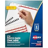Avery 8 Tab Unpunched Dividers for Use with Any Binding System, Easy Print & Apply Clear Label Strip, Index Maker Customizable White Tabs, 25 Sets (11444)