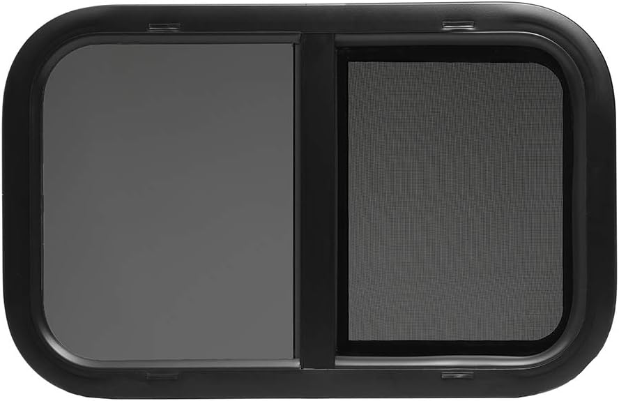 ToughGrade Horizontal Sliding Black RV Window 24" X 15" X 1 1/2" Includes Mounting Ring and Screen