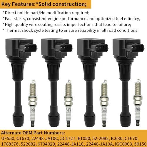 Image of 4 PCS UF549 Ignition Coil Pack with 9029 Spark Plugs Compatible with Nissan Altima March NP300 Rogue Sentra 2007-2019 Pathfinder 1.6L 1.8L 2.5L, for Infiniti FX50 M56 Q70 5.0 5.6L # 5C1753 C1696