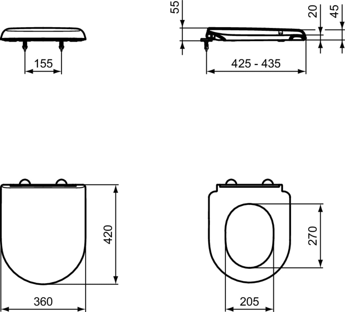 Ideal Standard Exacto asiento WC envolvente, diseño en D – Blanco (Alpin) | Asiento extraíble con cierre suave Softclose, UV09001