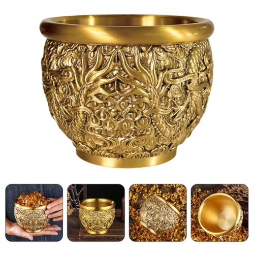 Cuenco de latón dorado con grabado de dragón tradicional 8