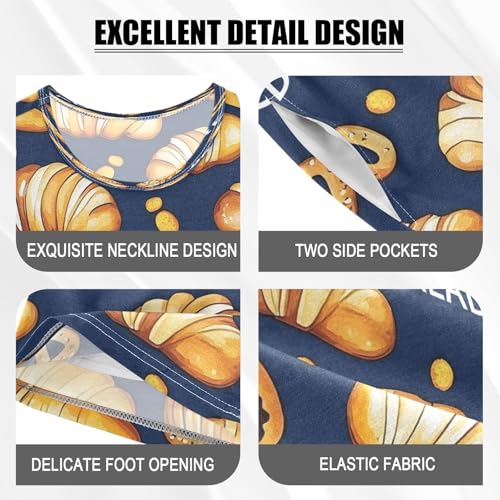 senya Dark Background Bread A Summer Pajamas Set Short Cotton Sleepwear 2 Piece4