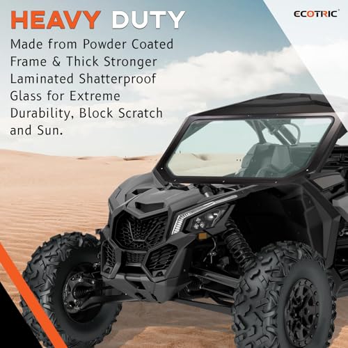 ECOTRIC Full Glass Windshield + Sun Visor Compatible With Can Am Maverick X3 900 XRS XDS Turbo R Max 2017-2025