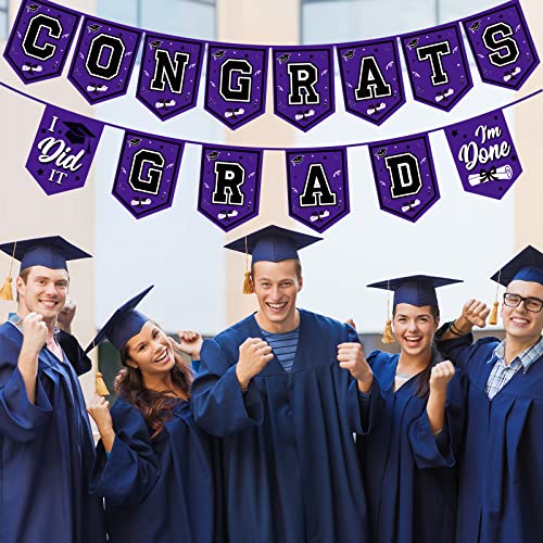 Image of 2026 Purple Graduation Banner - No DIY Required Graduation Party Supplies Decorations Grad Banner for College, High School Party (Purple and Black Congrats Grad)