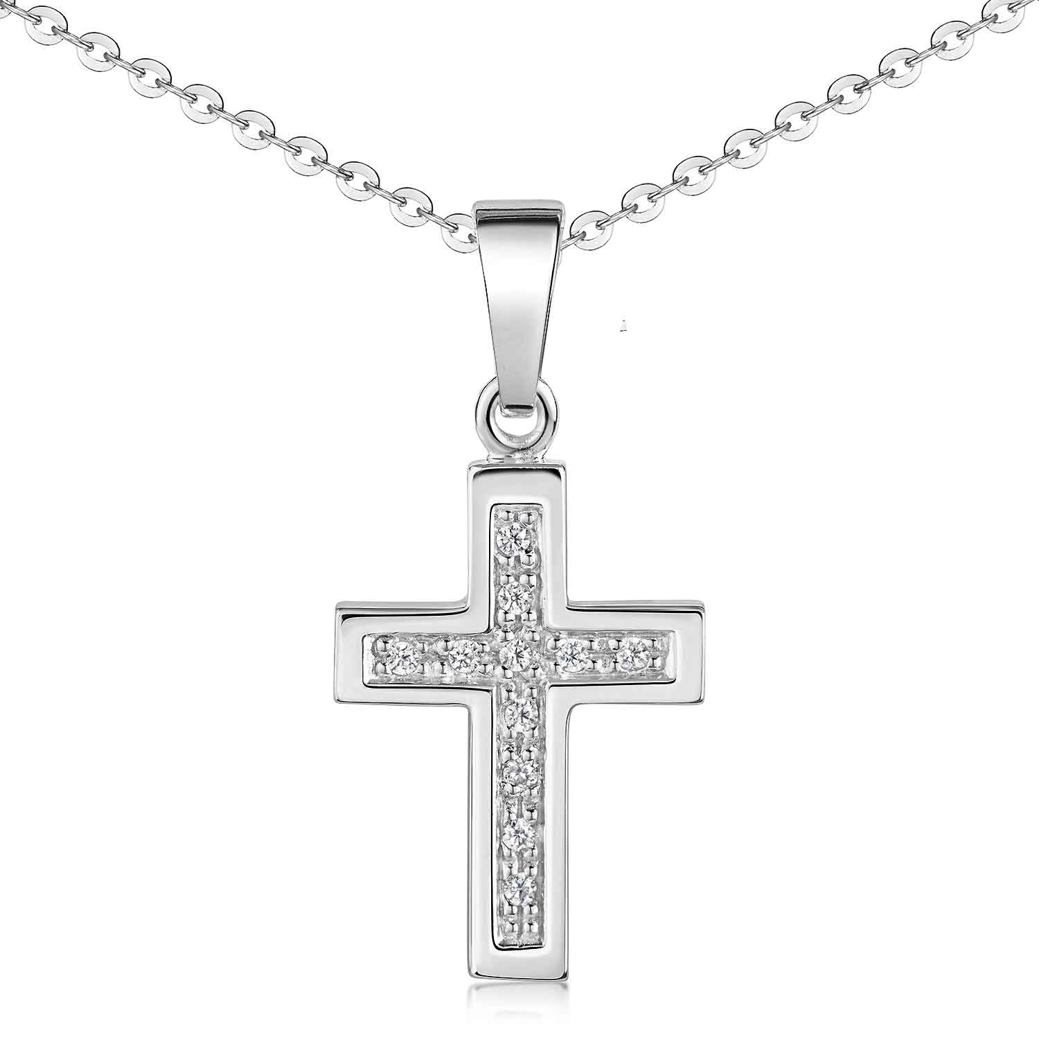 Kreuz Anhänger Silber 925 Zirkonia Kette für Damen und Mädchen KA-31 | Kettenanhänger wahlweise mit Kette aus hautverträglichem Sterlingsilber incl Schmuck Box von MATERIA by Matthias Wagner