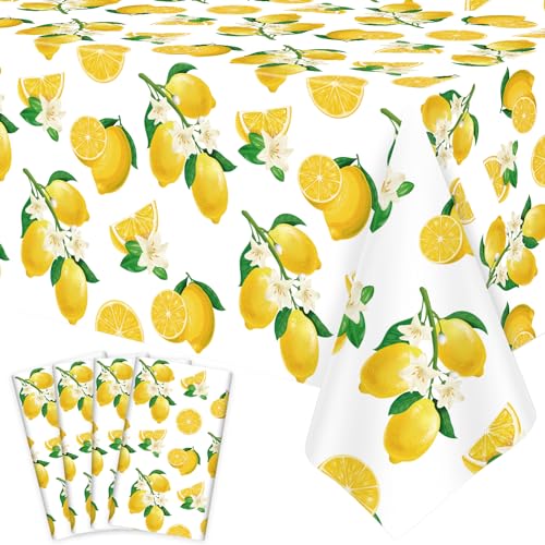 Inspireyee 4 Pack Lemon Tablecloth Lemons Summer Party Table cover Rectangle Lemons Table Cover 51 x 86 Lemonade Table cloth for Lemon Theme Birthday Party Picnic Supplies Lemonade Table Decorations